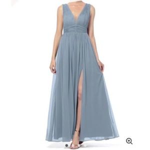 Azazie Chiffon Pixie Dress Dusty Blue Size 4